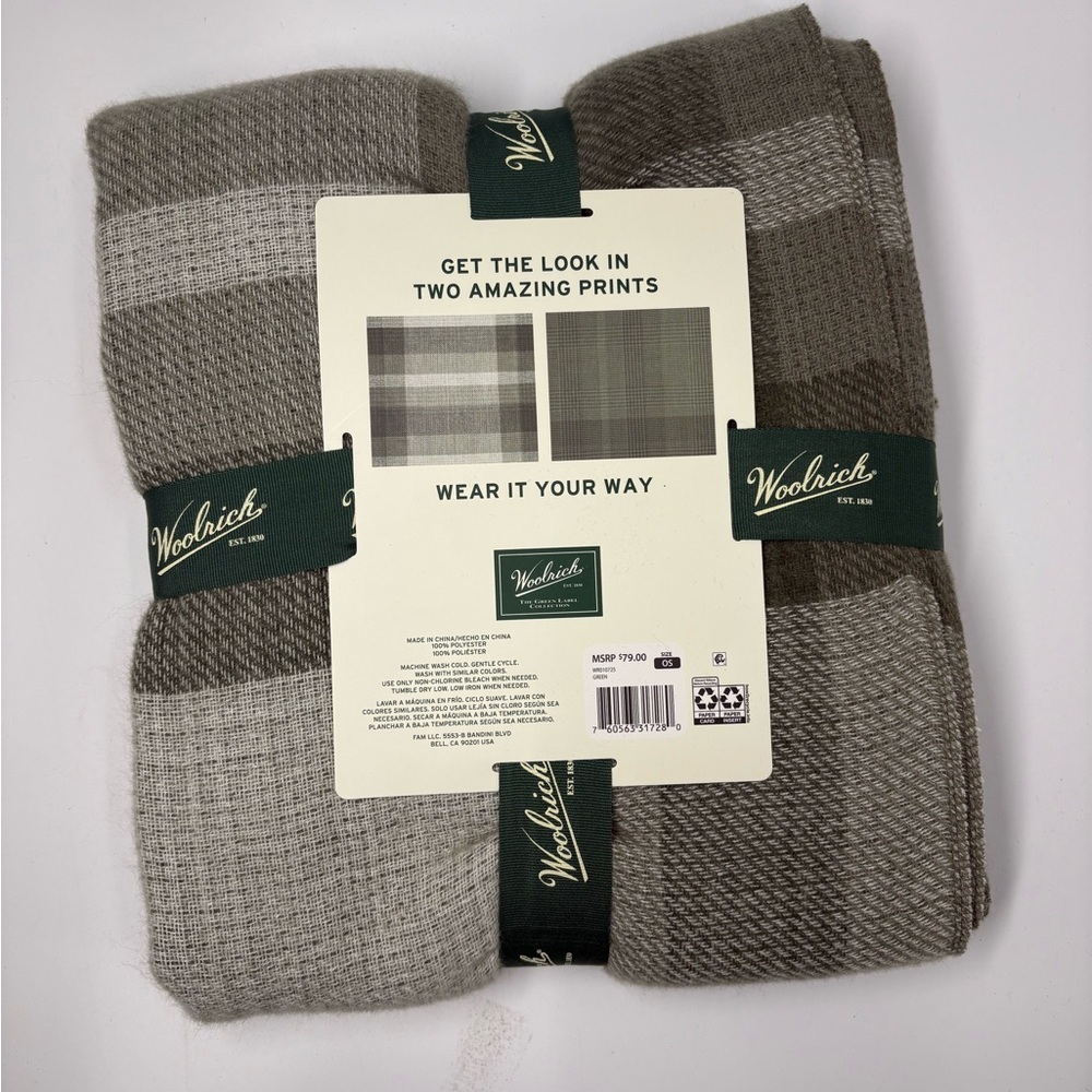 NWT Woolrich Reversible Wrap Green Plaid Lux Warmth One Size Gift Cozy Shawl - Picture 6 of 7